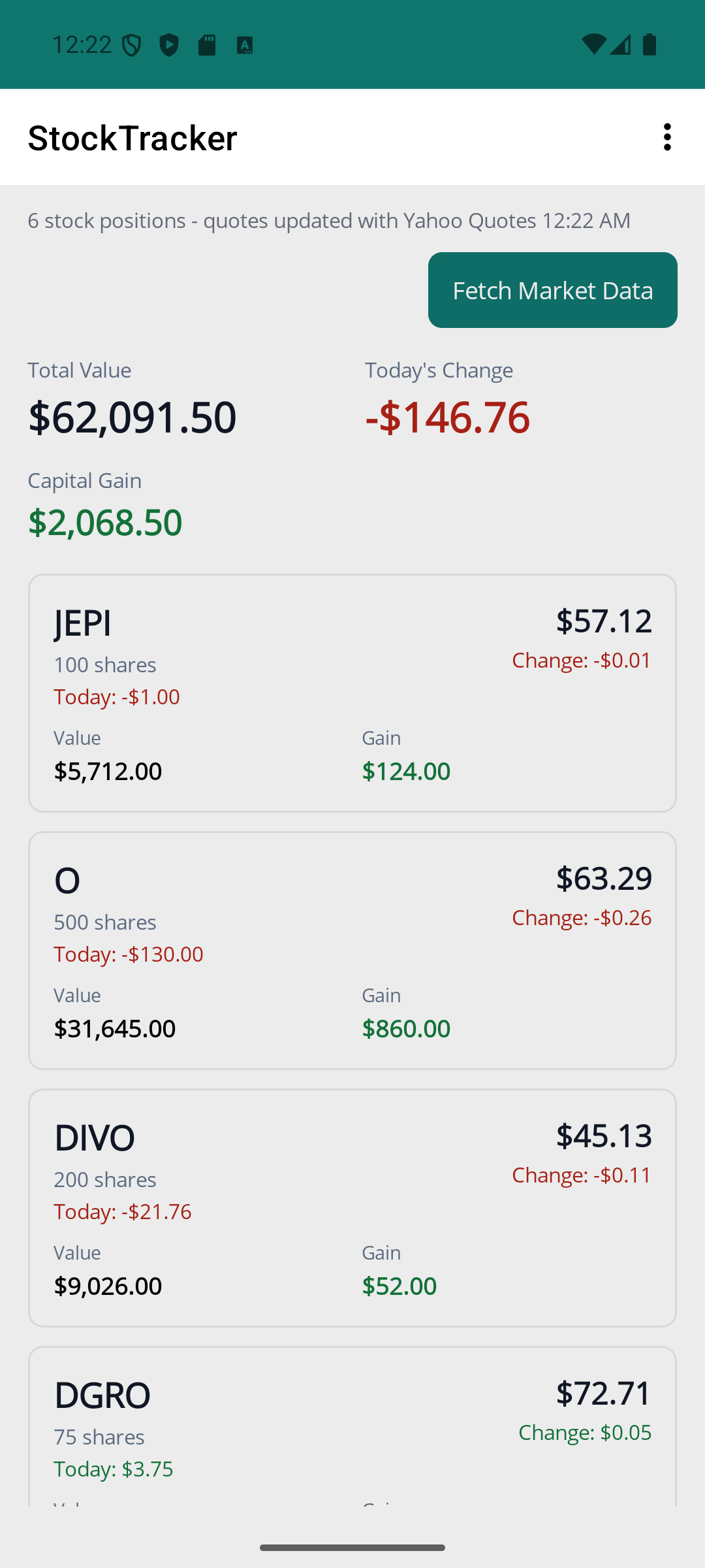 Android app portfolio view