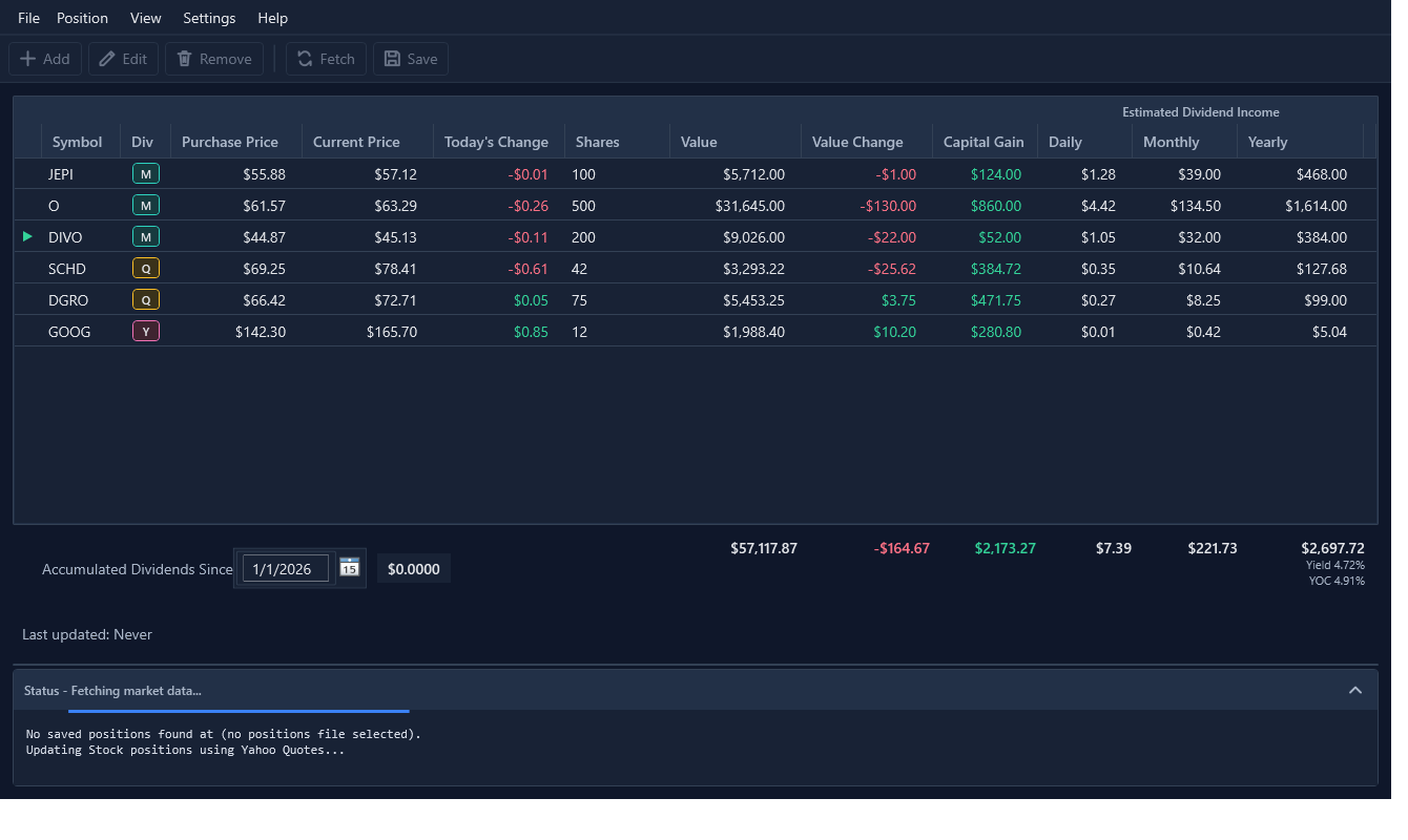 StockTracker desktop portfolio view